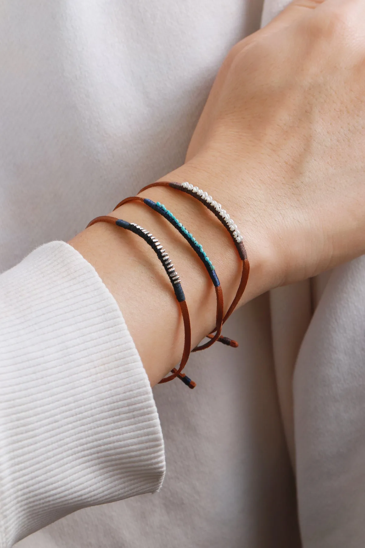 Leather Bracelet with Silver Beads by See Real Flowers sold by Melissa Joy Manning product image thumbnail 2