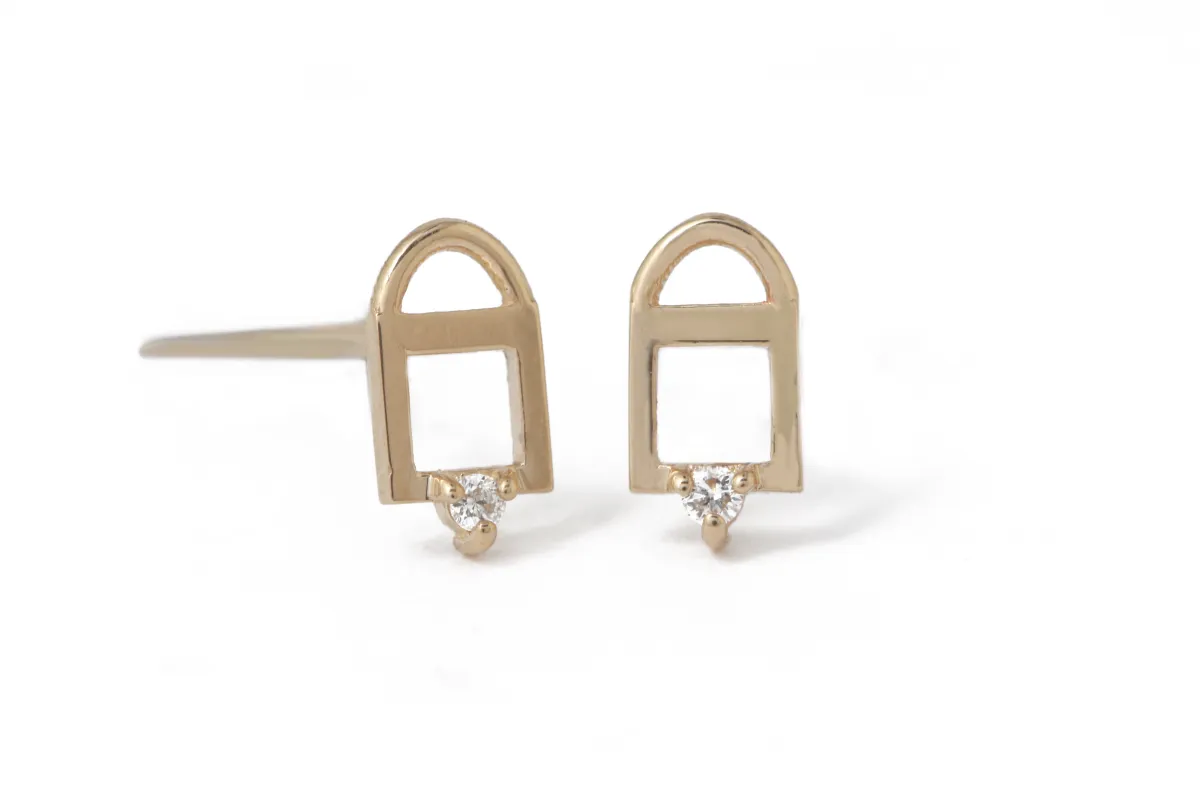 Diamond Padlock Stud Earrings by WWAKE sold by Melissa Joy Manning
