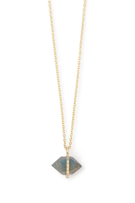 Micropave Bezel Wrapped Herkimer Cut Labradorite Pendant Necklace sold by Melissa Joy Manning