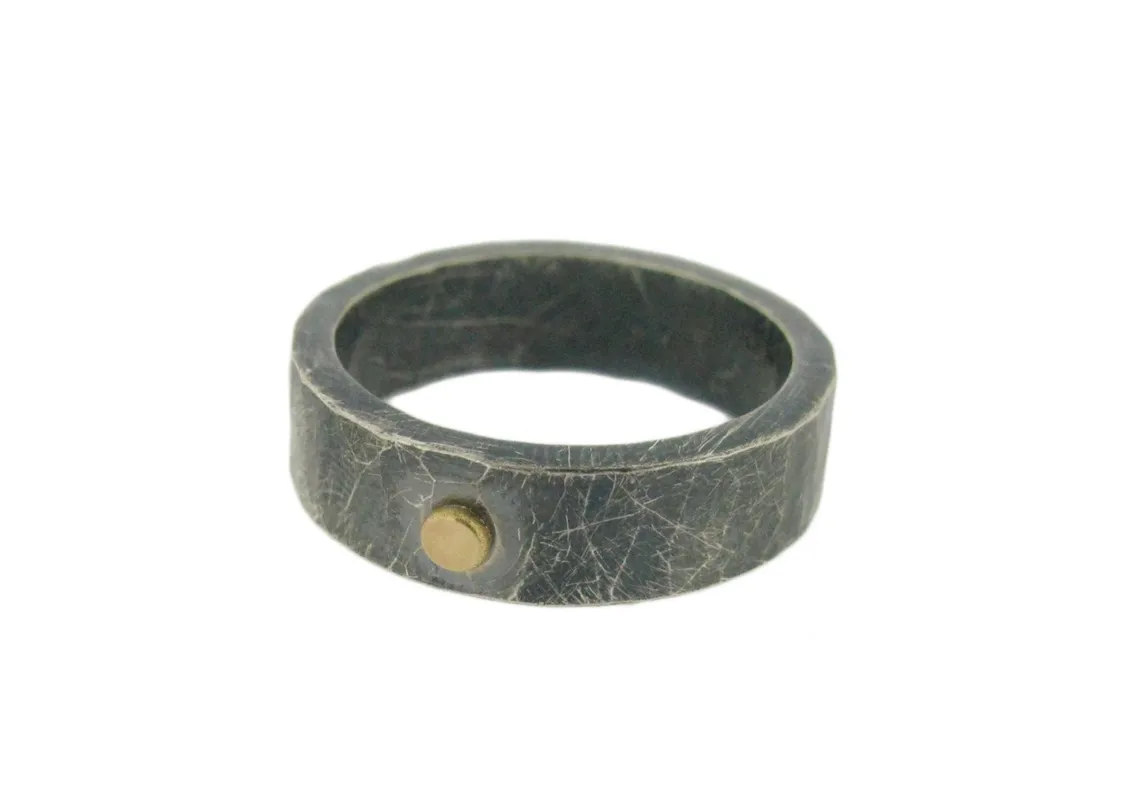 Oxidized Silver Band with Gold Dot Detail sold by Melissa Joy Manning