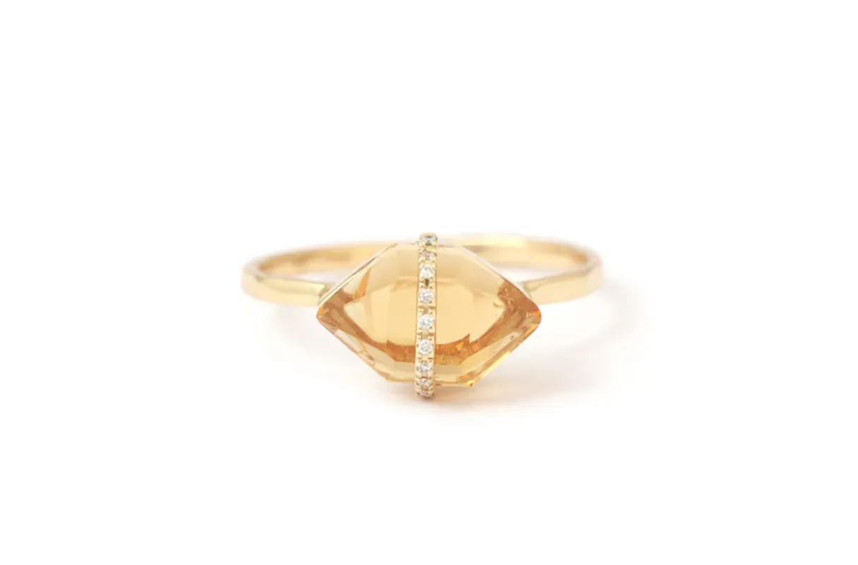 Micropave Bezel Wrapped Herkimer cut Citrine Ring sold by Melissa Joy Manning