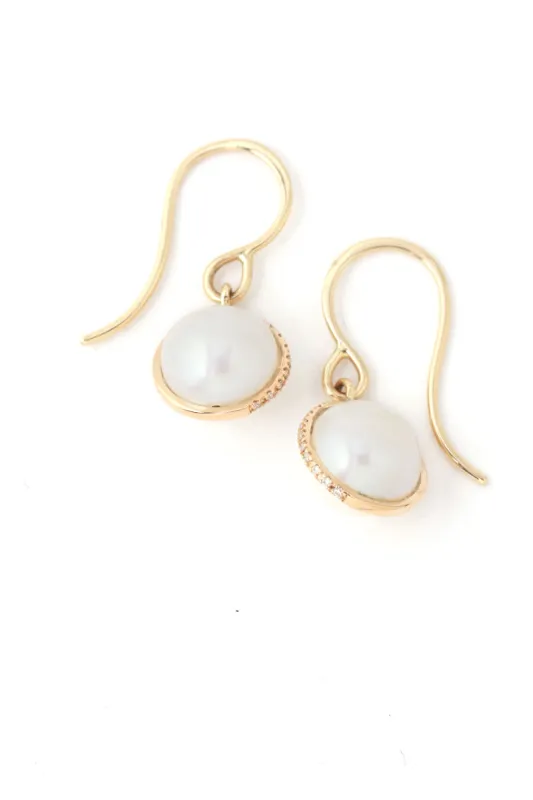 Micropave Bezel Wrapped Single Pearl Drop Earrings sold by Melissa Joy Manning