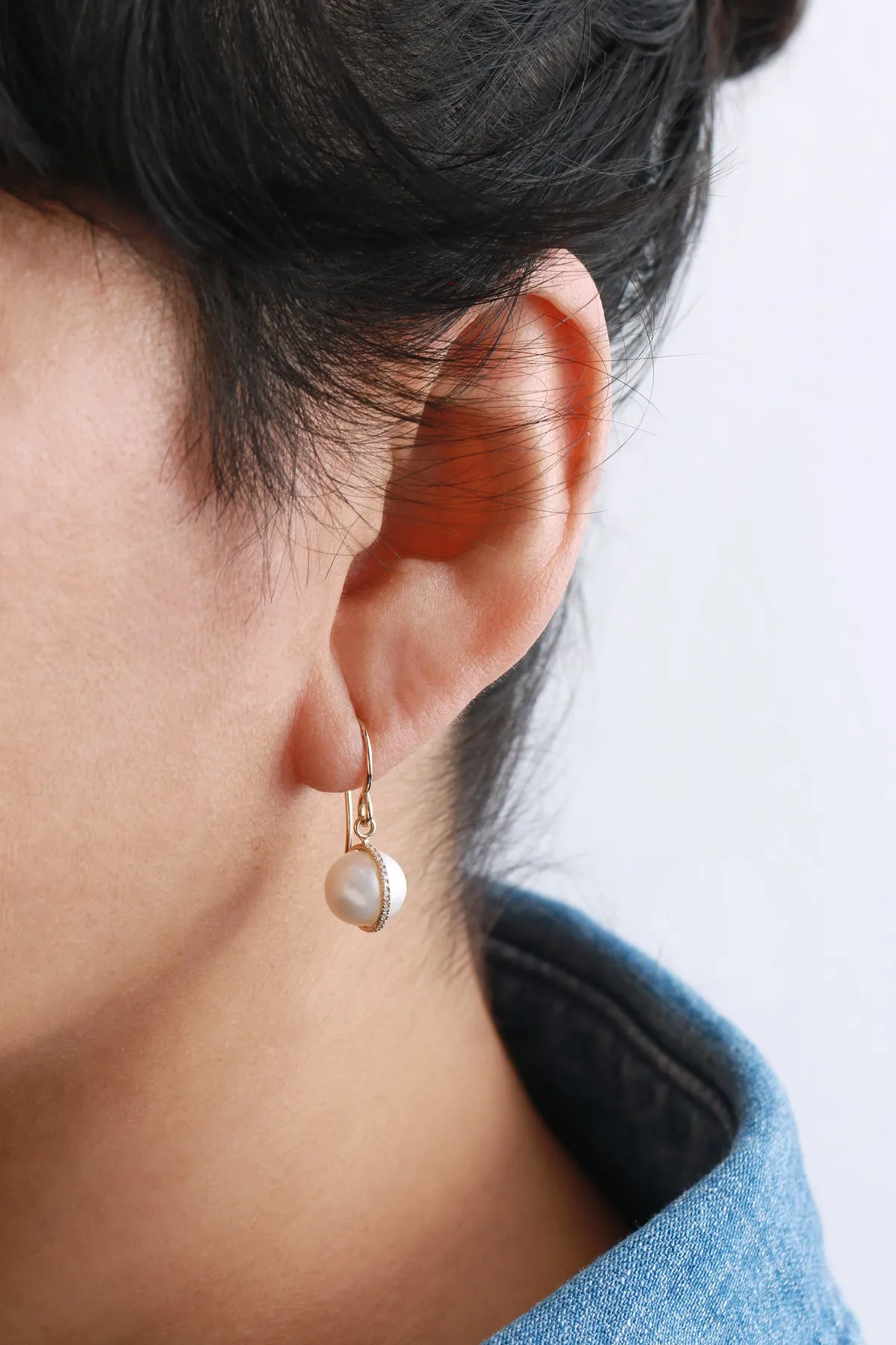 Micropave Bezel Wrapped Single Pearl Drop Earrings sold by Melissa Joy Manning product image thumbnail 2