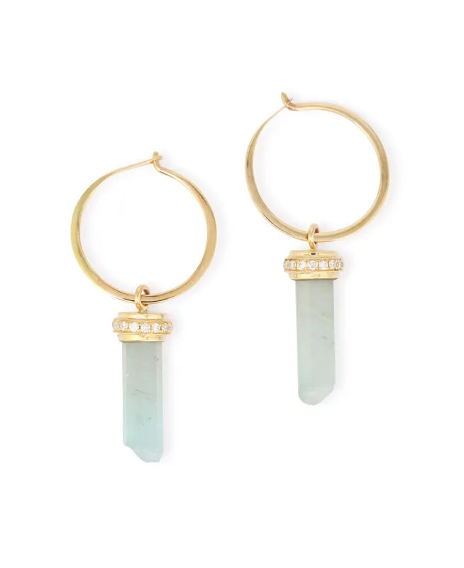 Micropave Diamond Wrapped Aquamarine Hoop Earrings sold by Melissa Joy Manning