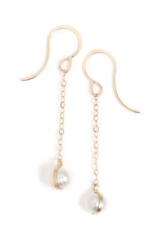 Chain Earrings with Bezel Wrapped Pearl Drops sold by Melissa Joy Manning
