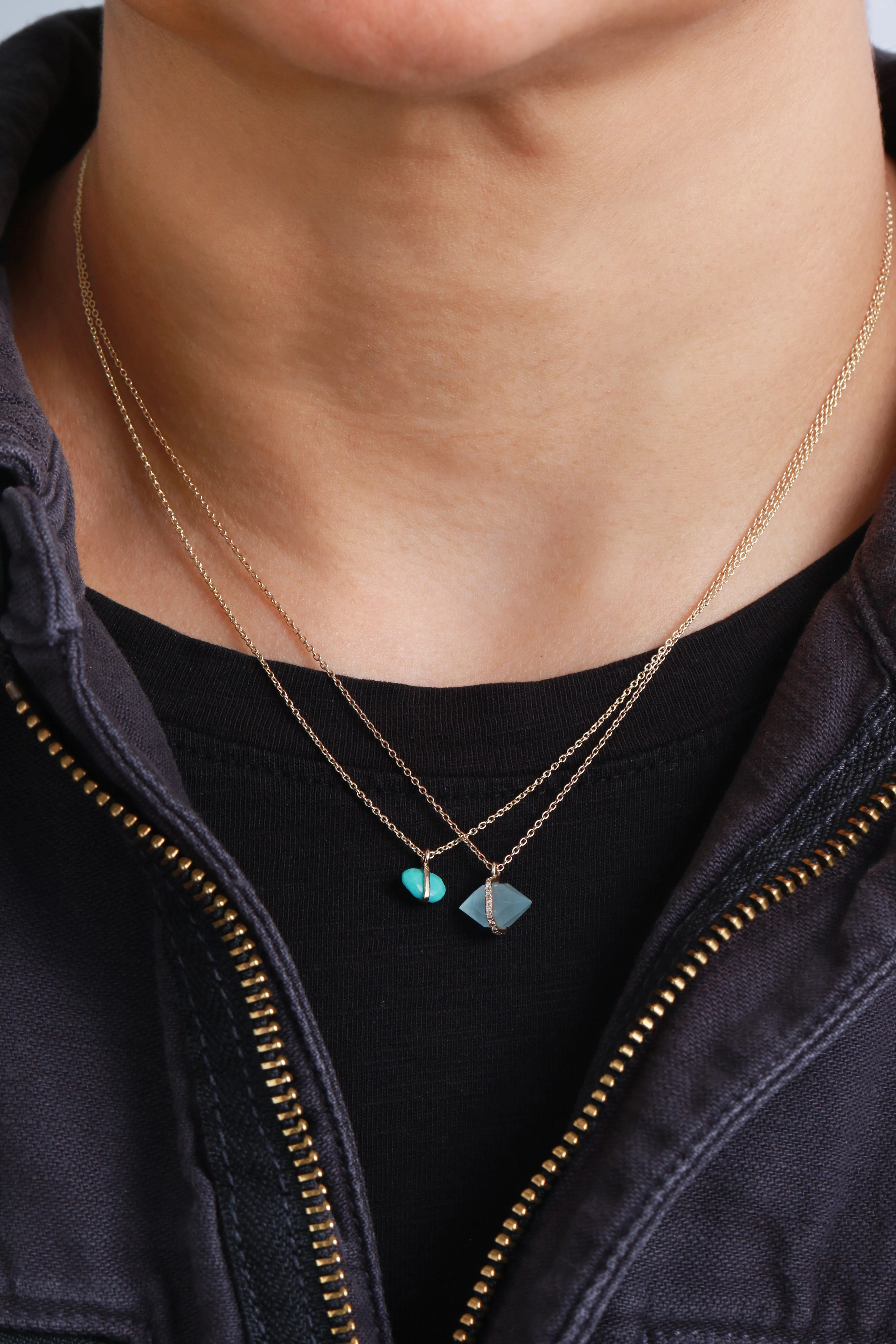 Large Micropave Bezel Wrapped Herkimer cut Aquamarine Necklace sold by Melissa Joy Manning product image thumbnail 2