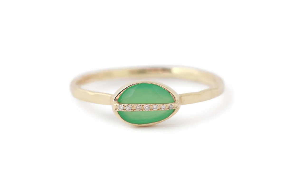 Large Micropave Bezel Wrapped Chrysoprase Ring sold by Melissa Joy Manning