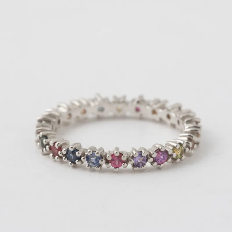 Prong Set Funfetti Sapphire and Ruby Mix Band - 18k White Gold sold by Melissa Joy Manning