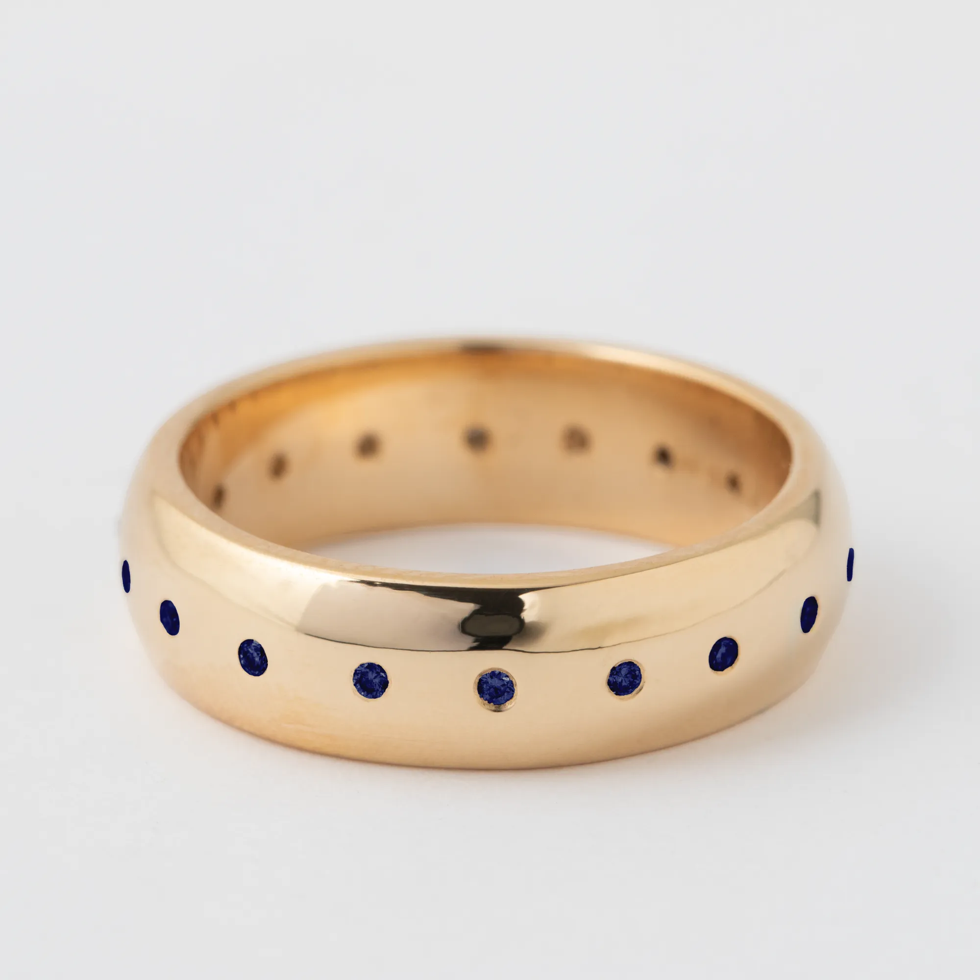 Flush Set Sapphire Domed Band - 14k Yellow Gold sold by Melissa Joy Manning