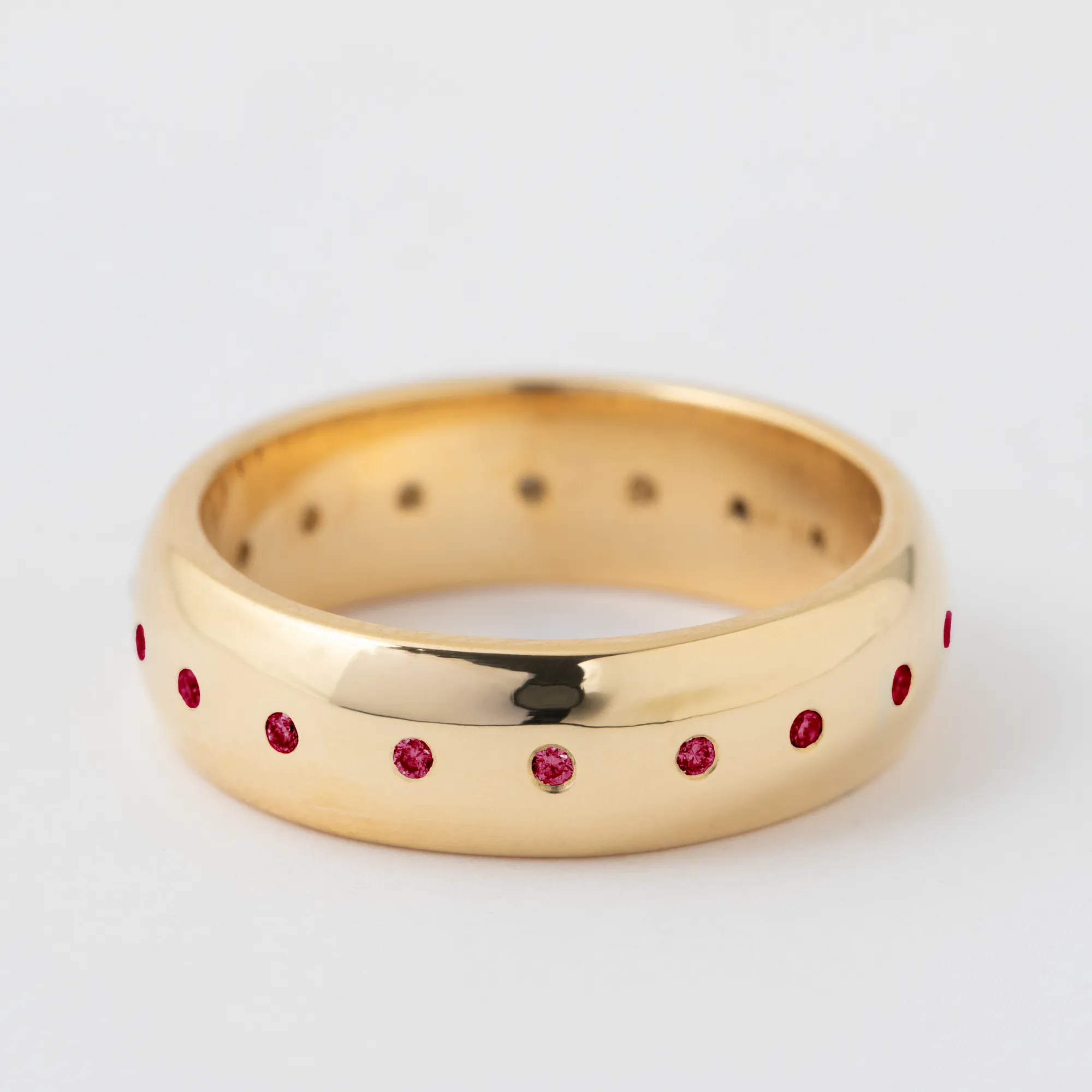 6mm Flush Set Ruby Domed Band - 14k Yellow Gold sold by Melissa Joy Manning