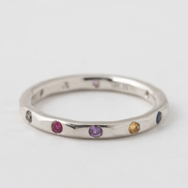 Flush Set Funfetti Sapphire and Ruby Mix Band - 18k White Gold sold by Melissa Joy Manning