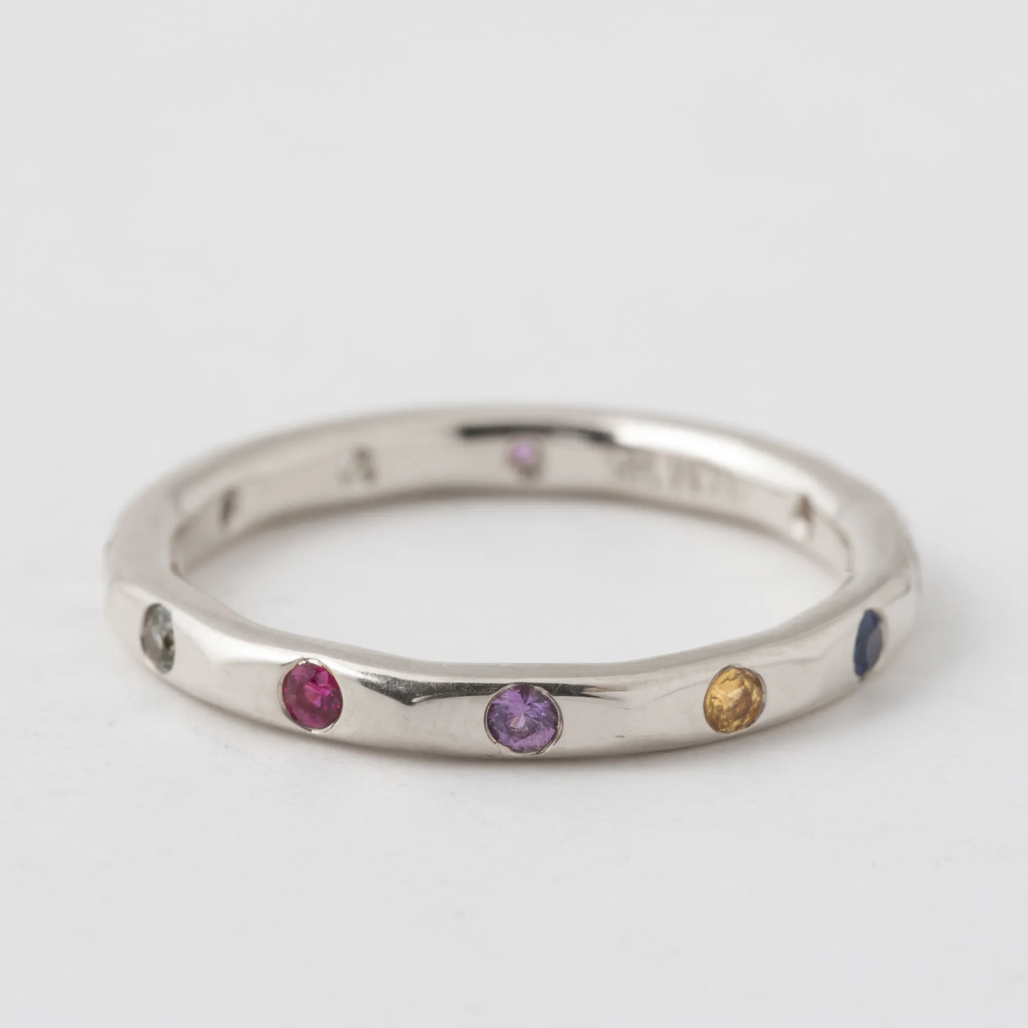 Flush Set Funfetti Sapphire and Ruby Mix Band - 18k White Gold sold by Melissa Joy Manning