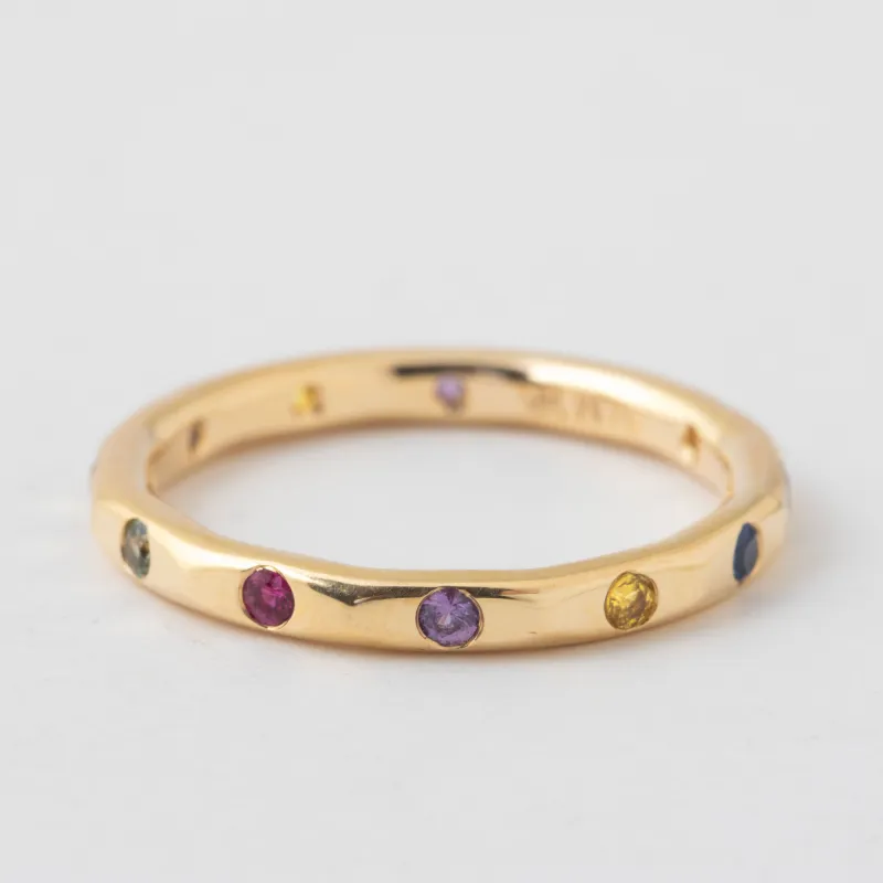 Flush Set Funfetti Sapphire and Ruby Mix Band - 18k Yellow Gold sold by Melissa Joy Manning