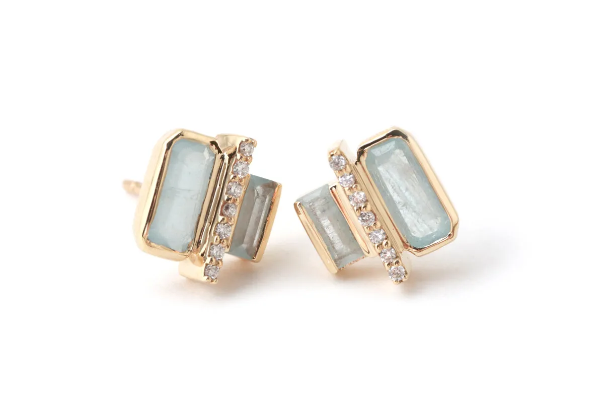 Cityscape Aquamarine and Diamond Tower Stud Earrings made by Melissa Joy Manning