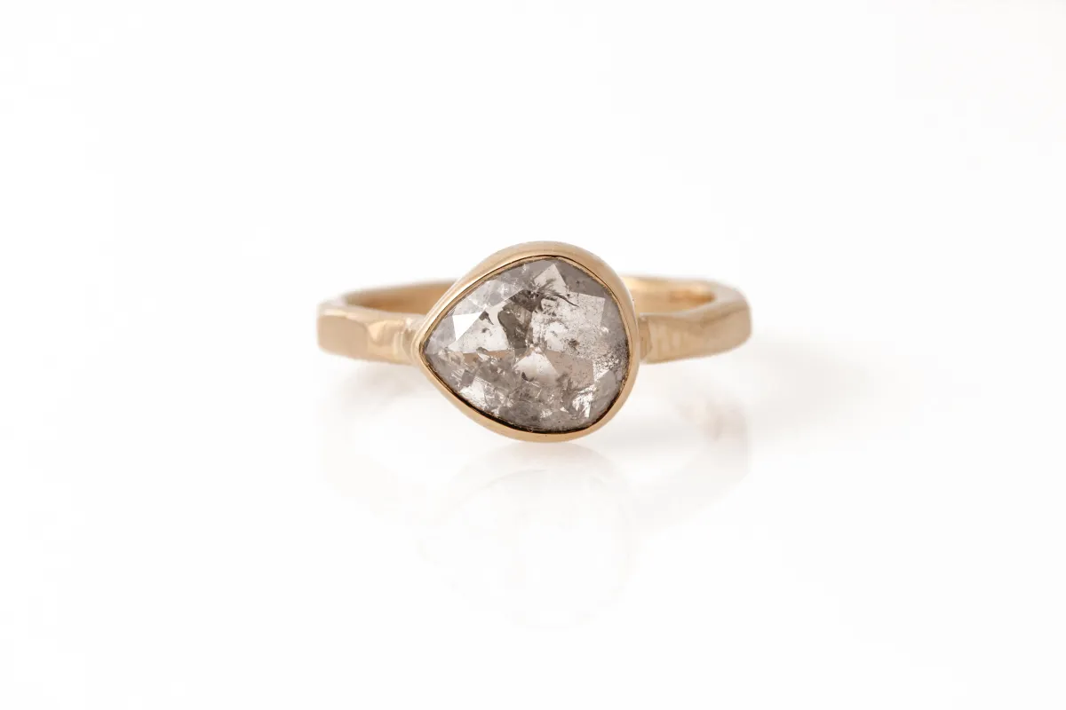Rustic 18 Karat Gold Pear Diamond Ring sold by Melissa Joy Manning