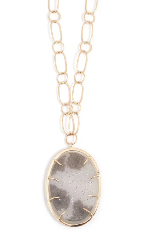 Speckled Grey Druzy pendant with Round and Oval Handmade Chain made by Melissa Joy Manning