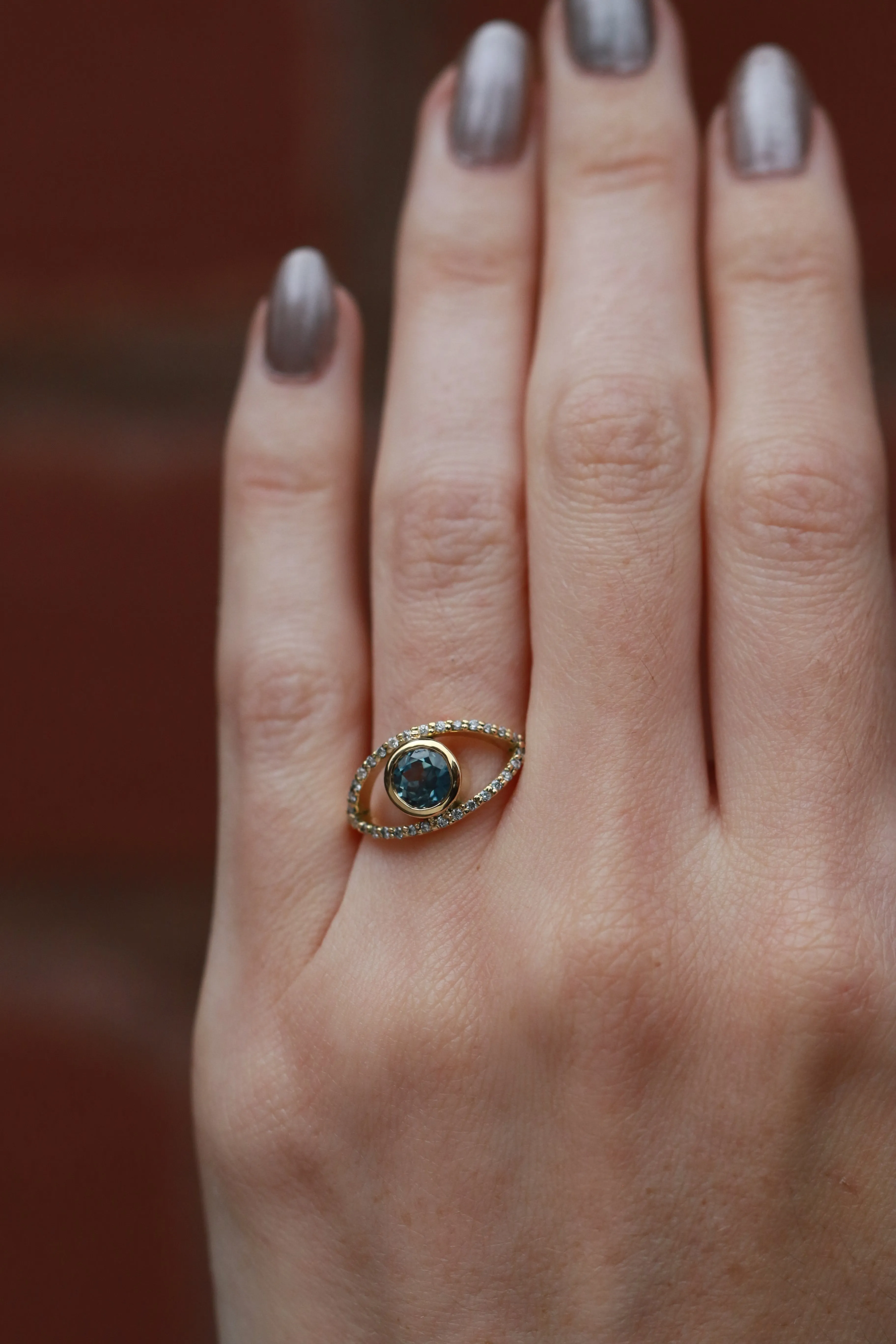 Round Blue Sapphire Eye Ring with Diamond Pavé sold by Melissa Joy Manning product image thumbnail 2