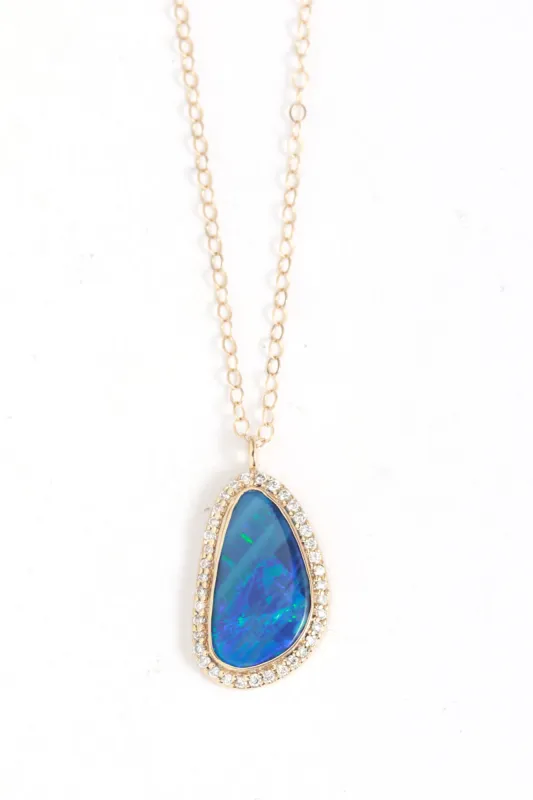 Freeform Pear Opal Pendant Necklace with Diamond Halo made by Melissa Joy Manning