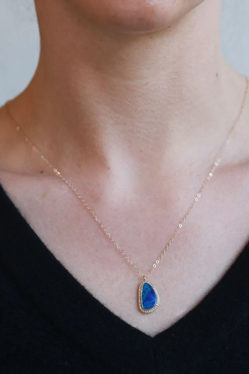 Freeform Pear Opal Pendant Necklace with Diamond Halo sold by Melissa Joy Manning product image thumbnail 2