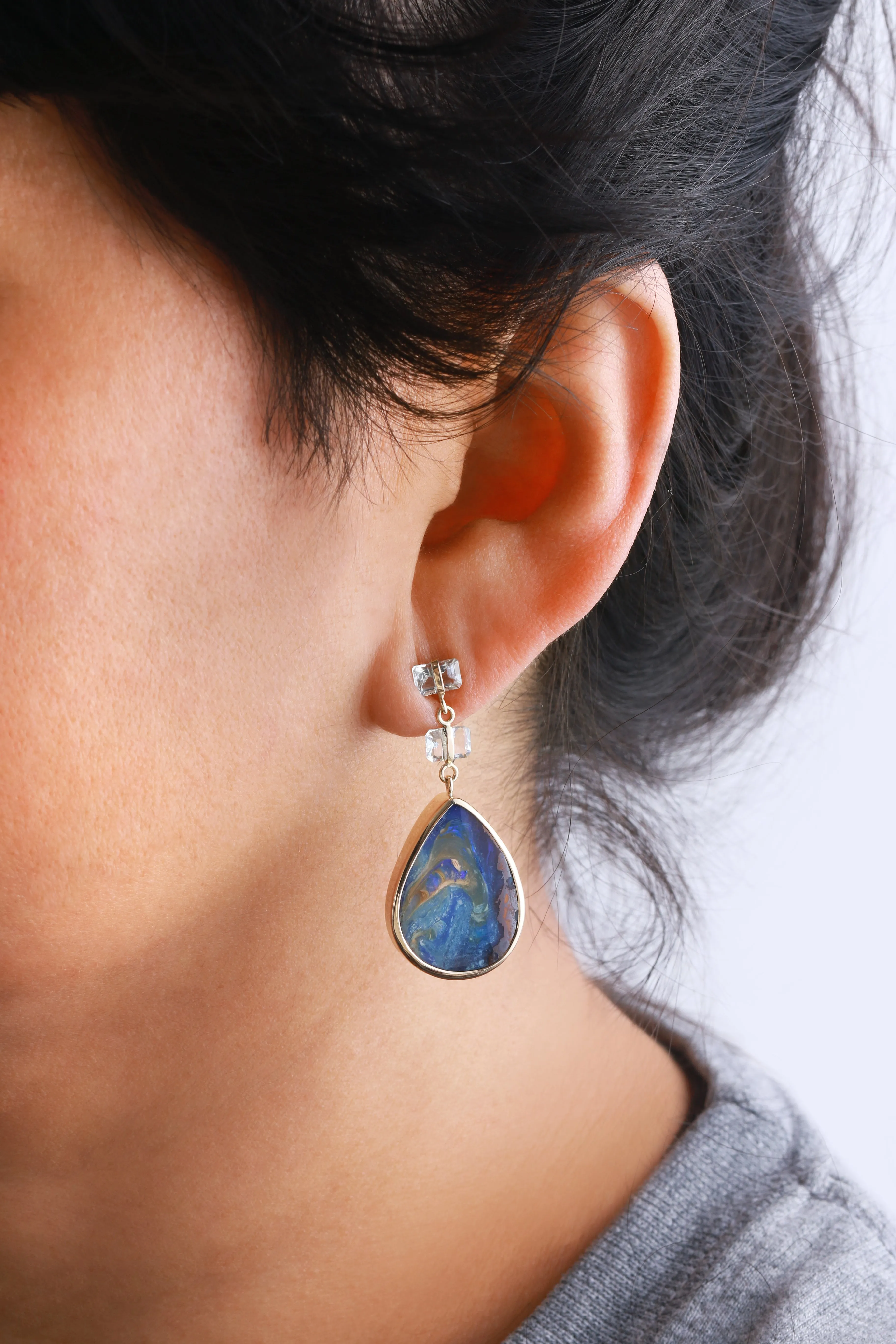 Aquamarine and Boulder Opal Triple Drop Earrings sold by Melissa Joy Manning product image thumbnail 2