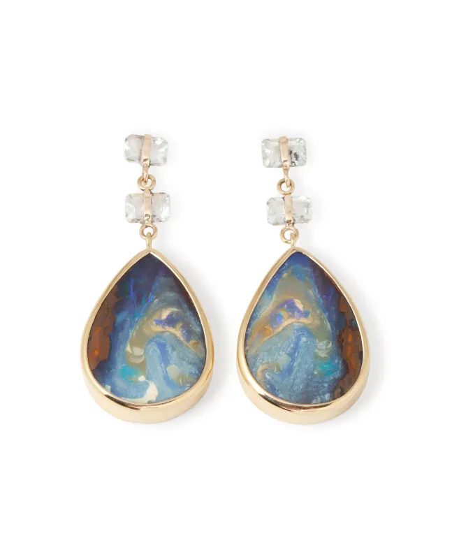 Aquamarine and Boulder Opal Triple Drop Earrings sold by Melissa Joy Manning