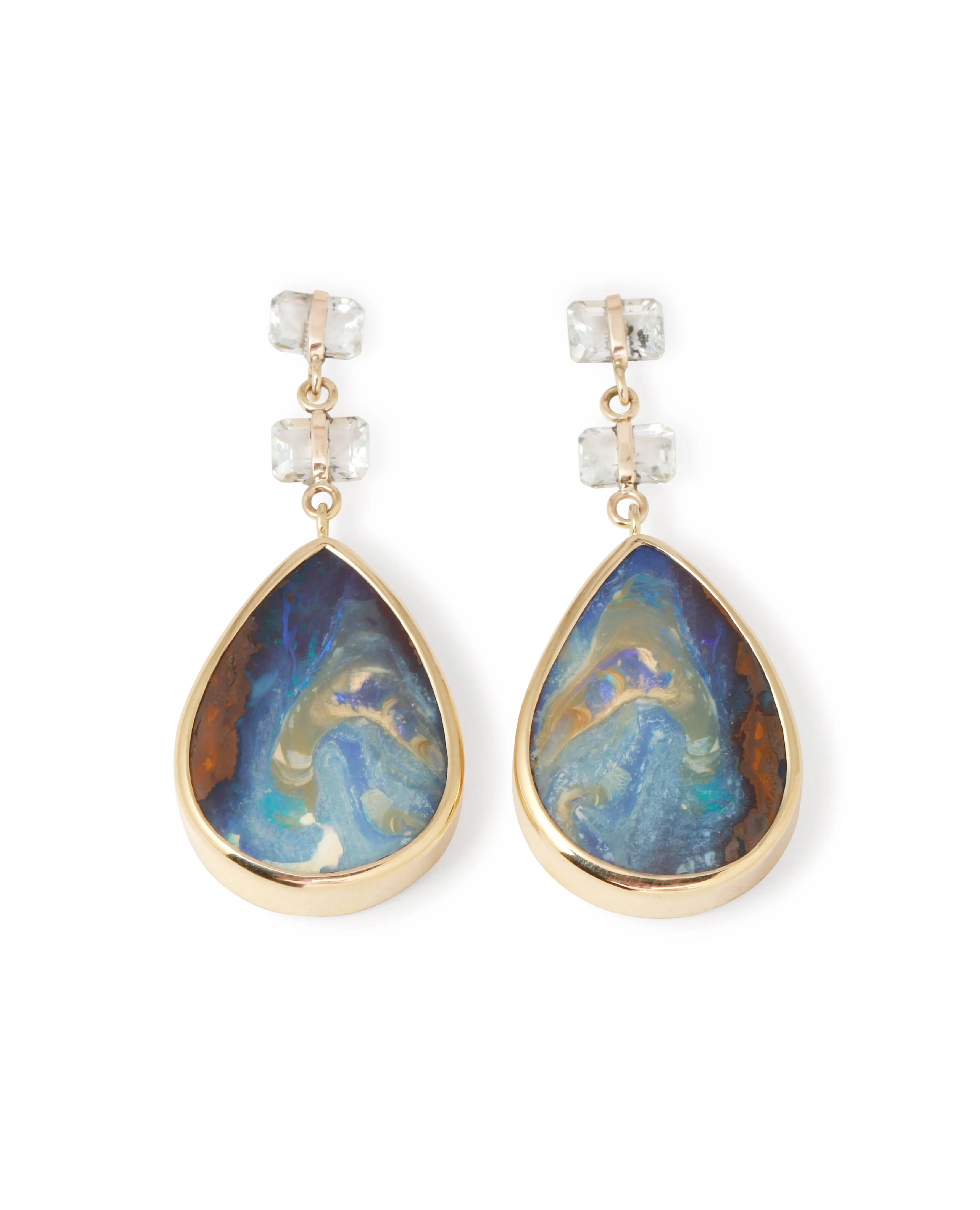 Aquamarine and Boulder Opal Triple Drop Earrings sold by Melissa Joy Manning