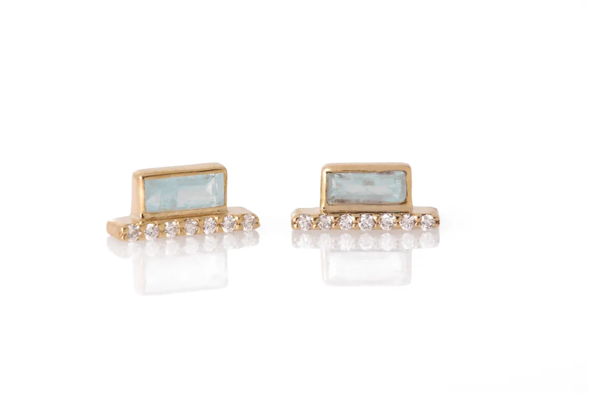 Double Micropave Diamond Aquamarine Cityscape Stud Earring made by Melissa Joy Manning