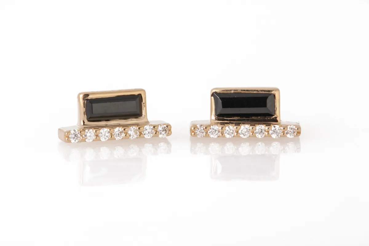 Double Micropave Diamond Black Spinel Cityscape Stud Earring made by Melissa Joy Manning
