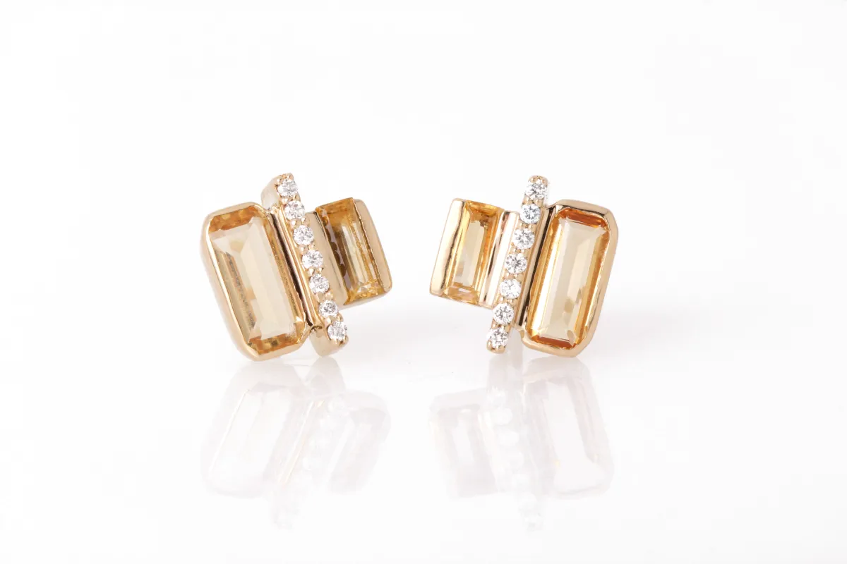 Cityscape Citrine and Diamond Tower Stud Earrings made by Melissa Joy Manning