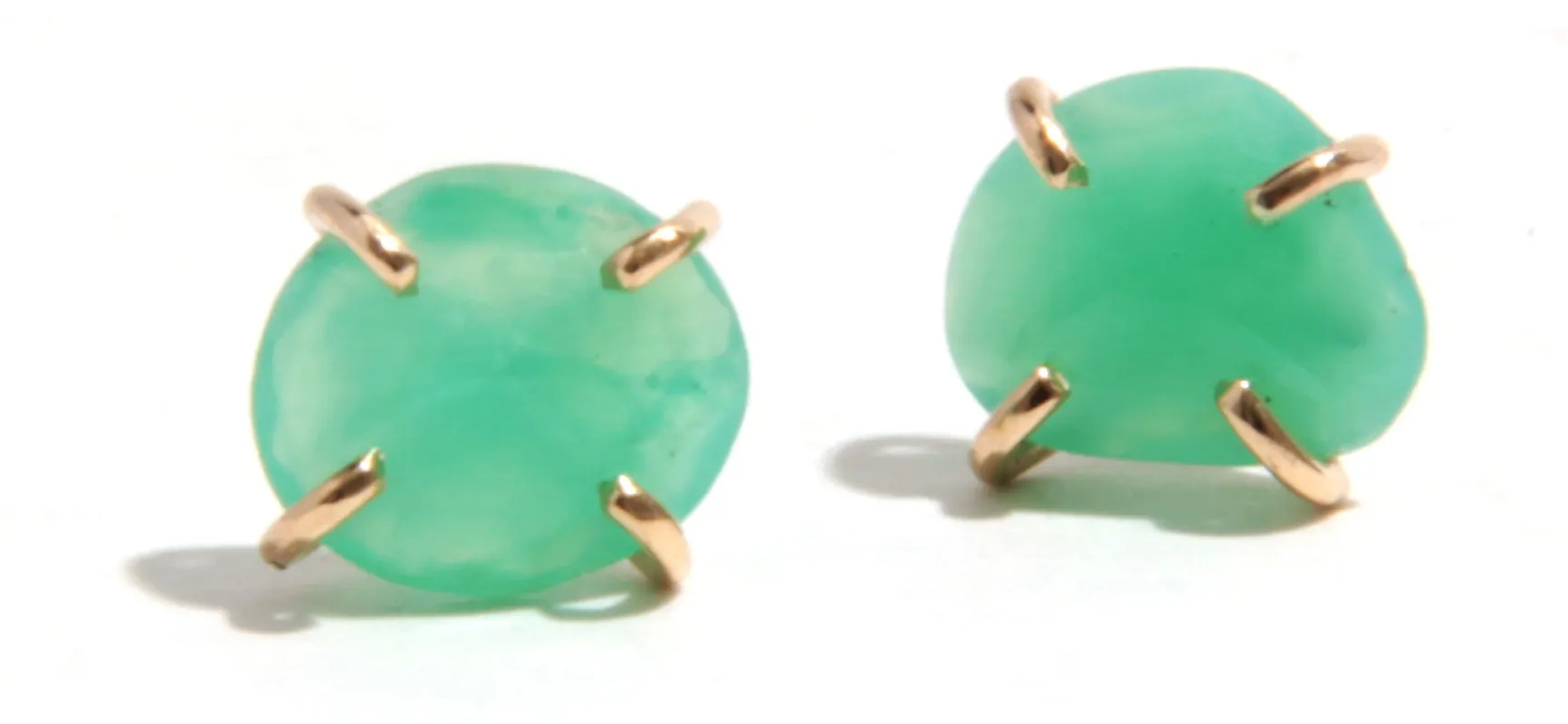 Prong Set Chrysoprase Stud Earrings made by Melissa Joy Manning