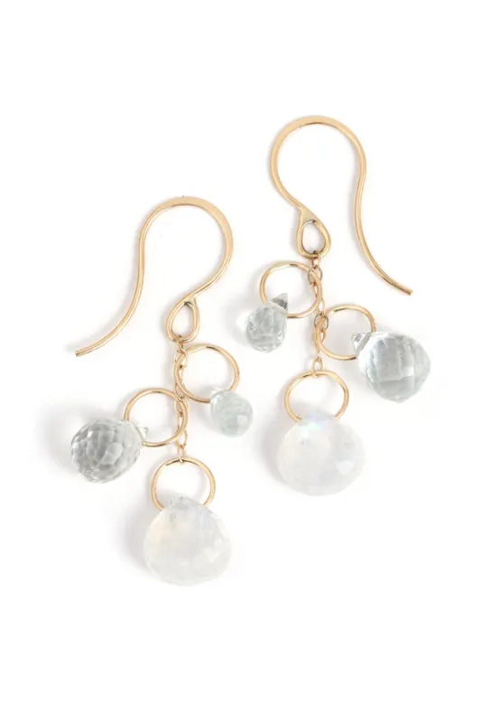 Aquamarine, White Topaz, and Moonstone Drop Earrings made by Melissa Joy Manning