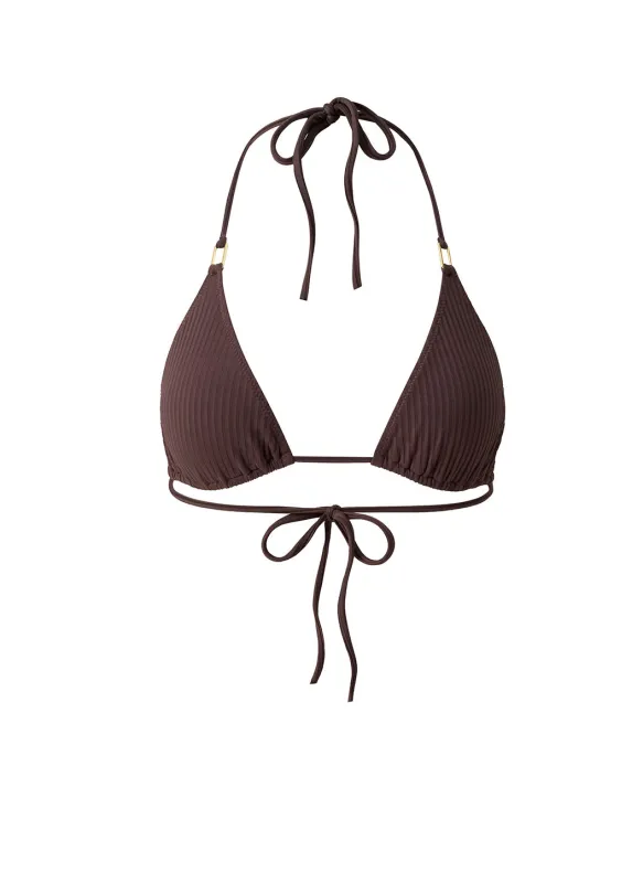 Exclusive Cancun Brown Ribbed Bikini Top sold by Melissa Odabash