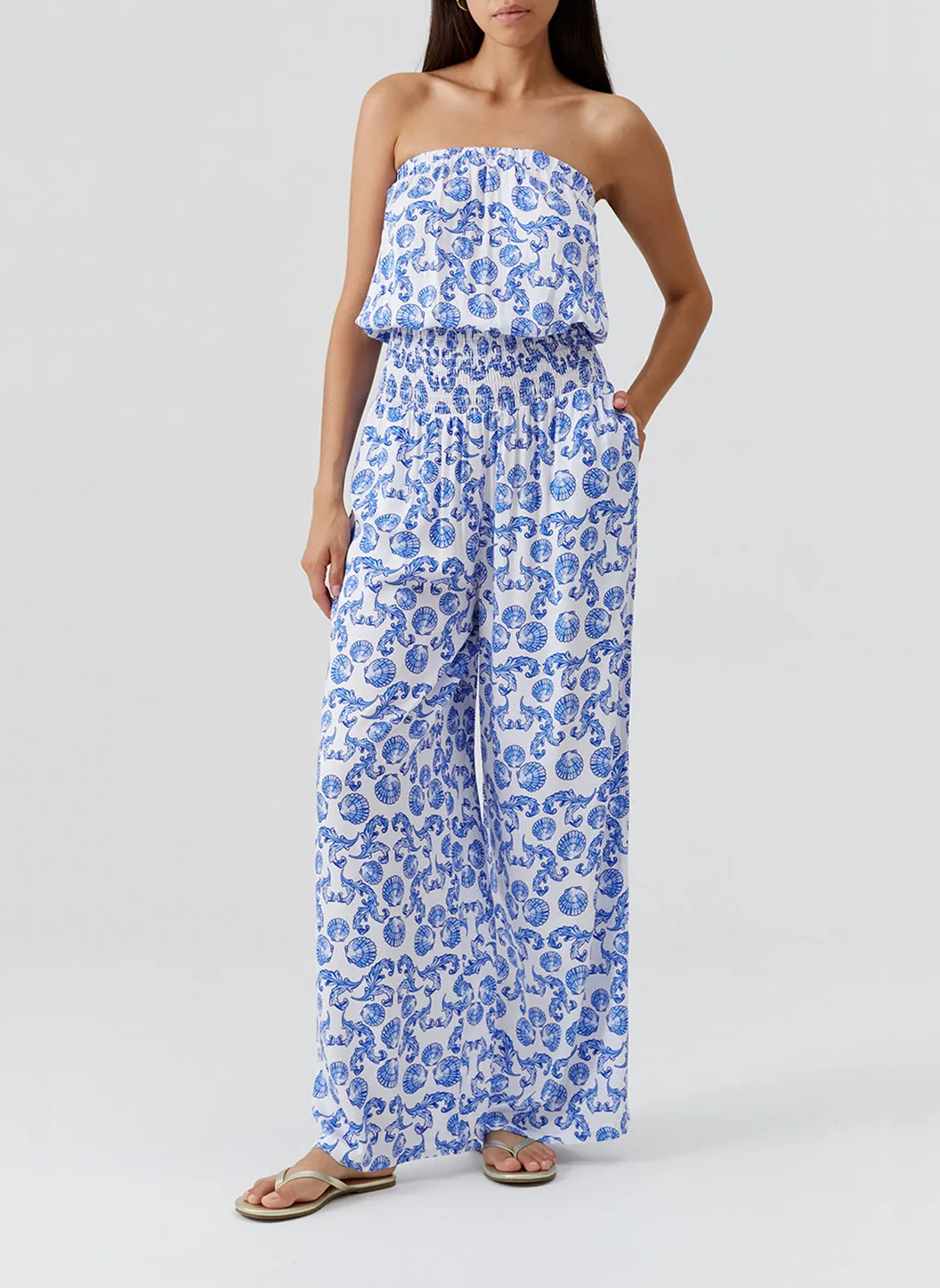 Exclusive Naomi Blue Shell Jumpsuit sold by Melissa Odabash product image thumbnail 4