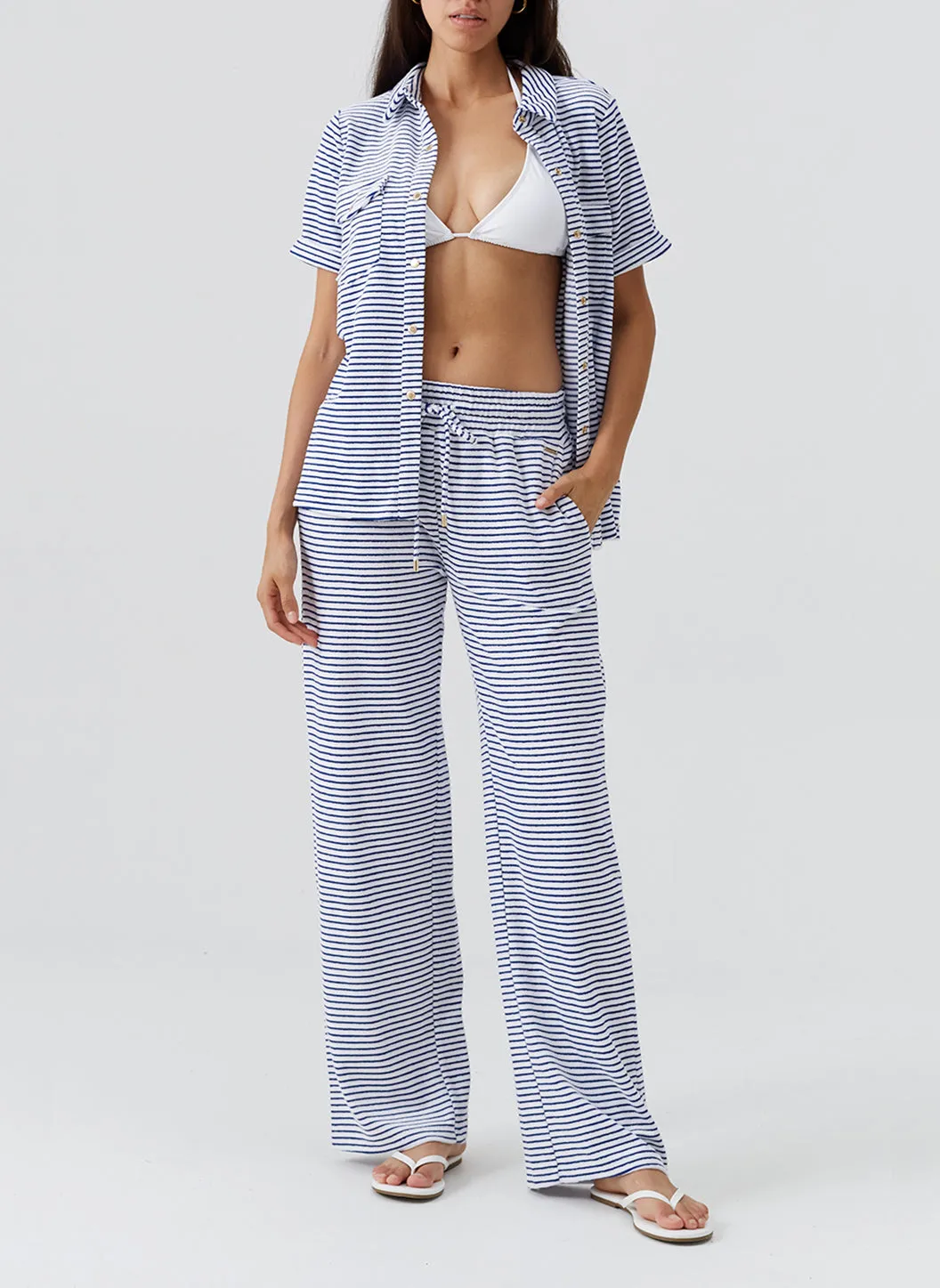 Betty Navy Stripe Trousers sold by Melissa Odabash product image thumbnail 3