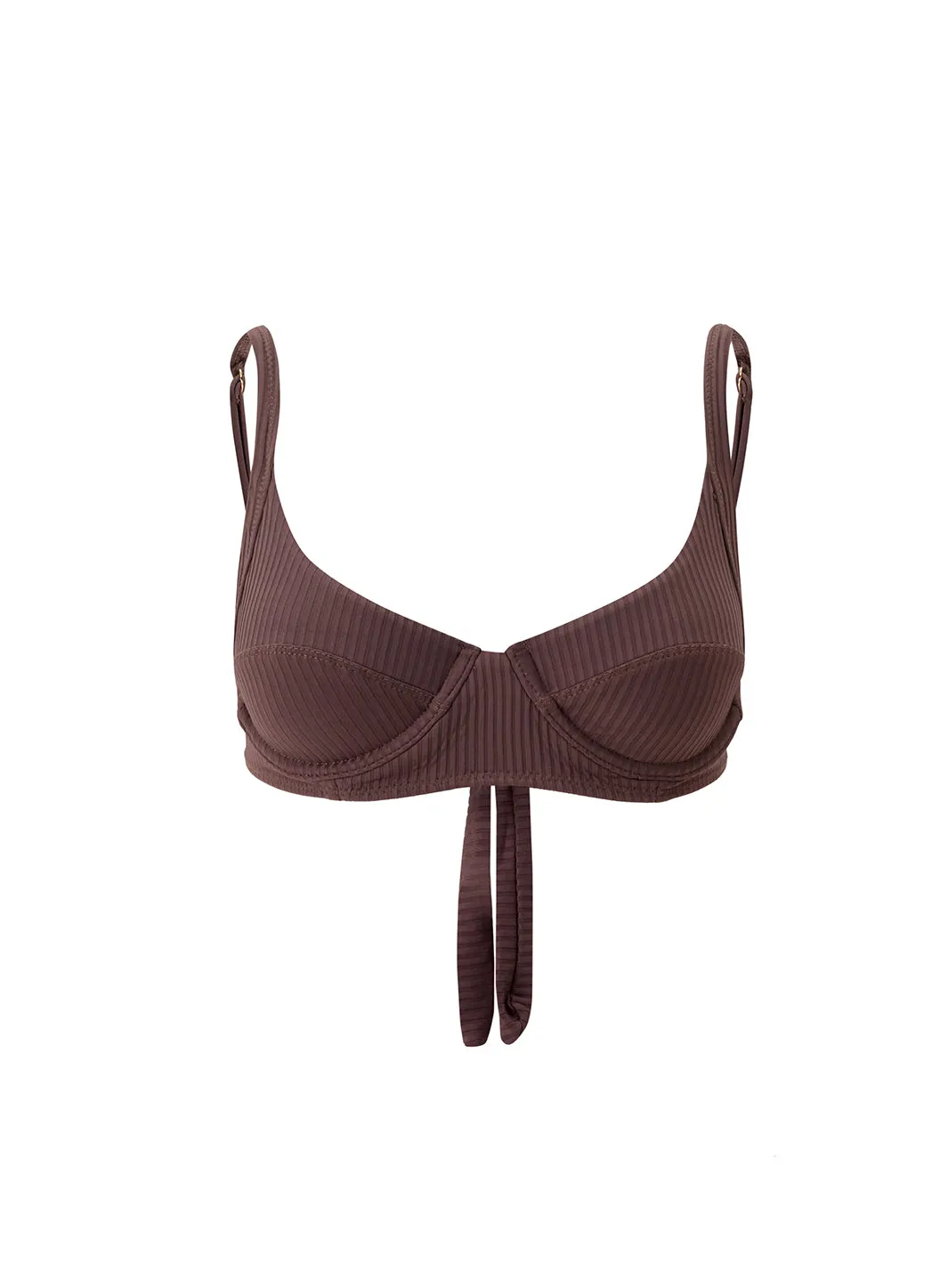 Noto Brown Ribbed Bikini Top sold by Melissa Odabash