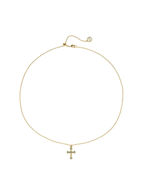 Gold Turquoise Cross Pendant Necklace sold by Melissa Odabash