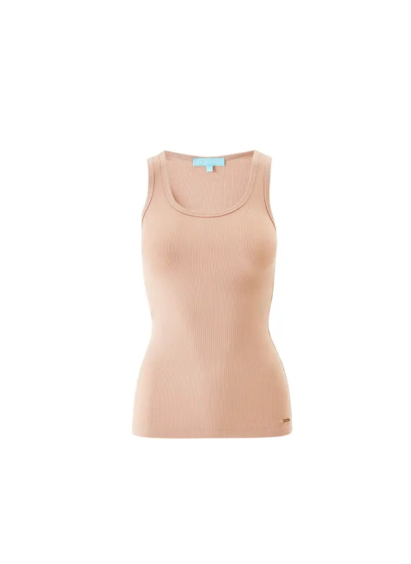 Exclusive Cora Tan Ribbed Vest Top sold by Melissa Odabash