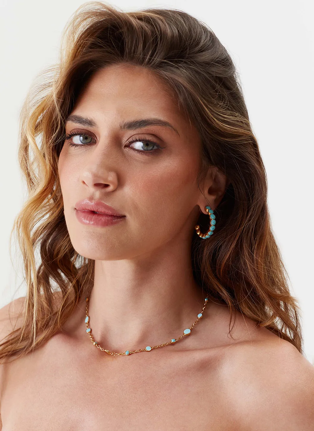 Gold Turquoise Hoop Earrings sold by Melissa Odabash product image thumbnail 2