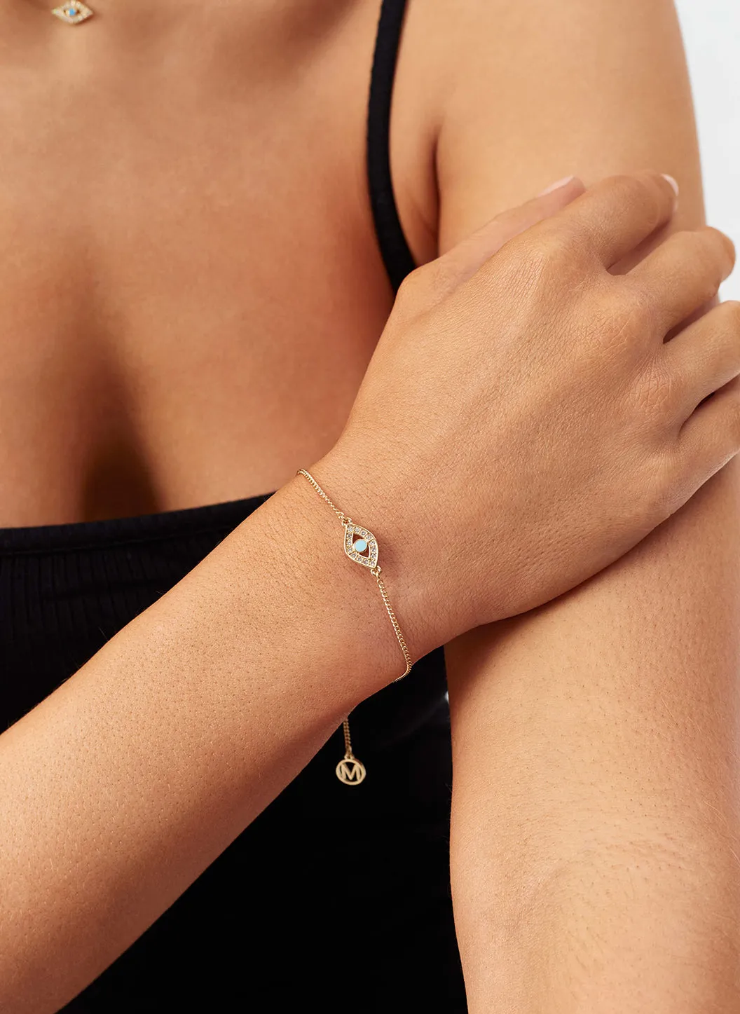 Gold Turquoise Evil Eye Bracelet sold by Melissa Odabash product image thumbnail 2