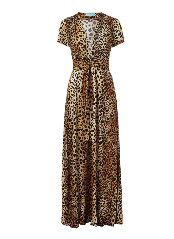Lou Cheetah V Neck Belted Maxi Dress sold by Melissa Odabash