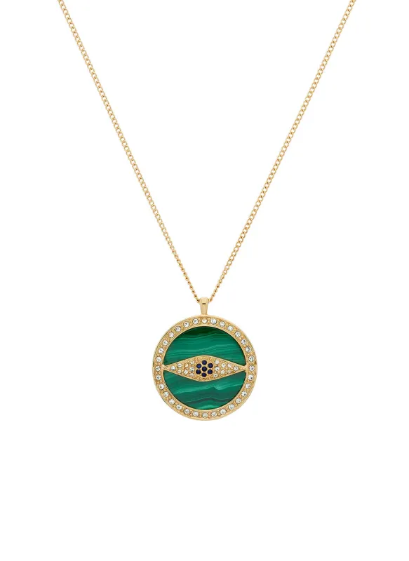 Gold Malachite Eye Long Pendant sold by Melissa Odabash
