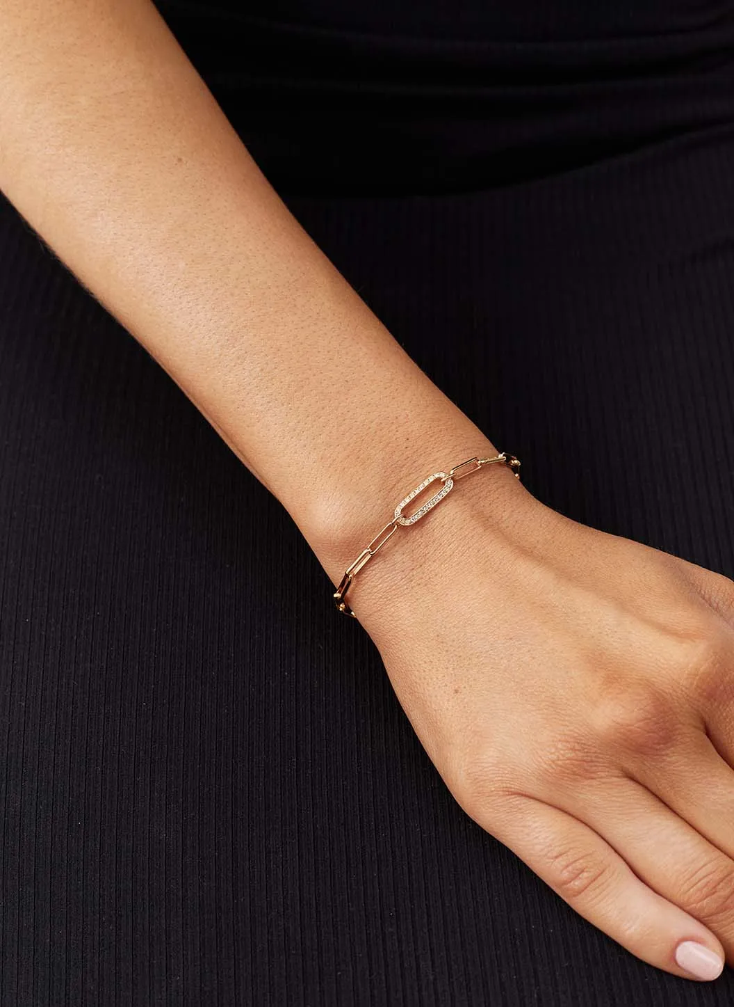 Gold Mini Paperclip & Crystal Link Bracelet sold by Melissa Odabash product image thumbnail 2