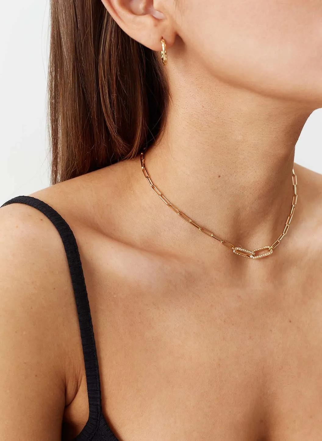 Gold Mini Paperclip with Crystal Link Necklace sold by Melissa Odabash product image thumbnail 2