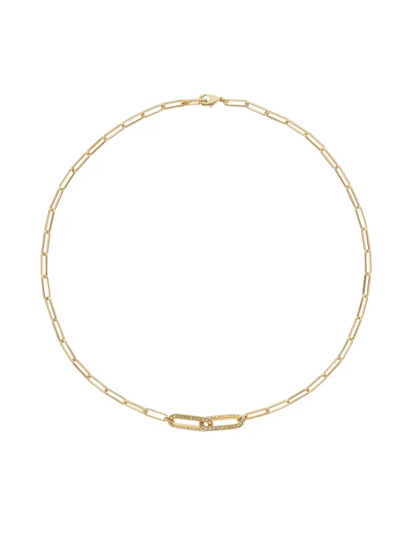 Gold Mini Paperclip with Crystal Link Necklace sold by Melissa Odabash