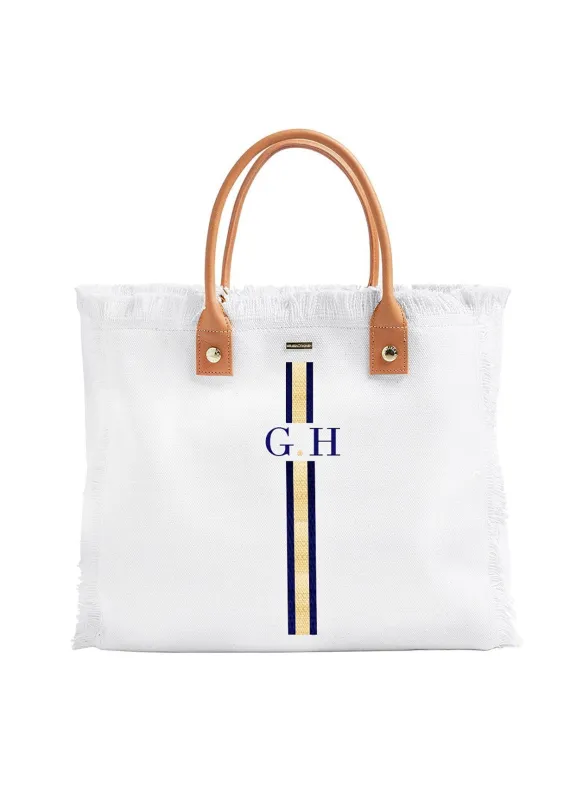 Cap Ferrat White Navy/Gold sold by Melissa Odabash