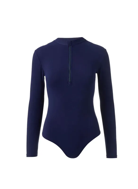 Ocean Navy Pique Long Sleeve Swimsuit made by Melissa Odabash