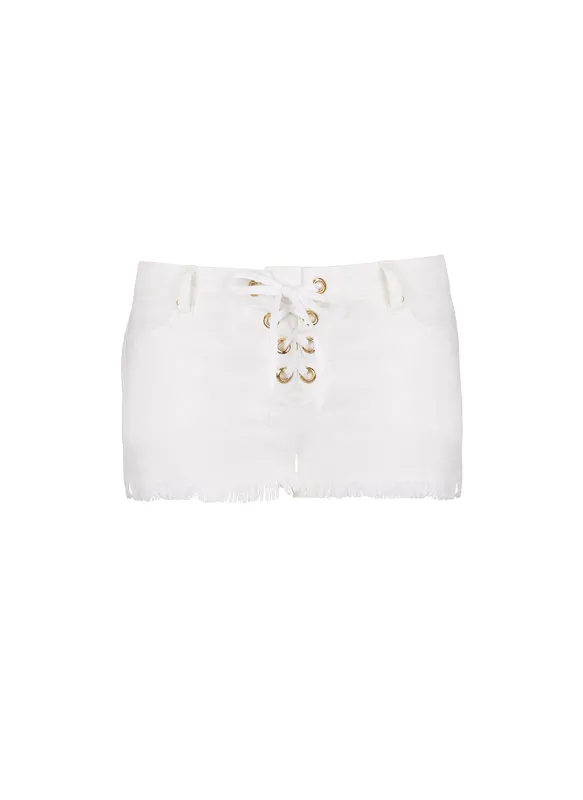 Alexi White Denim Lace Up Shorts made by Melissa Odabash