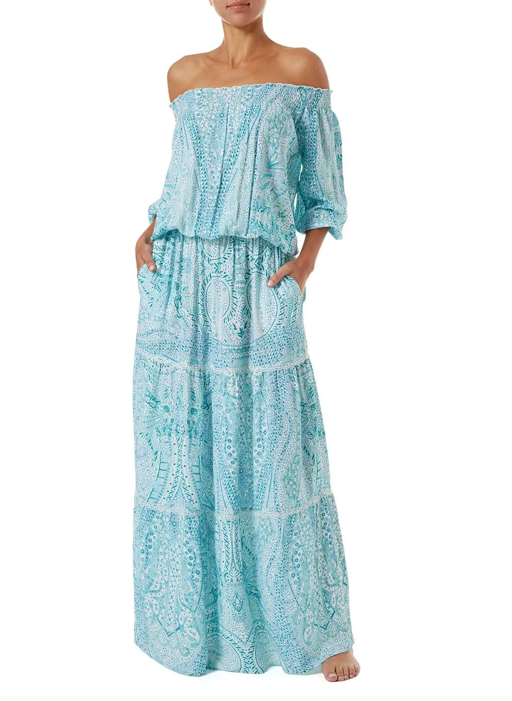 Casey Paisley Off The Shoulder Maxi Dress sold by Melissa Odabash product image thumbnail 3