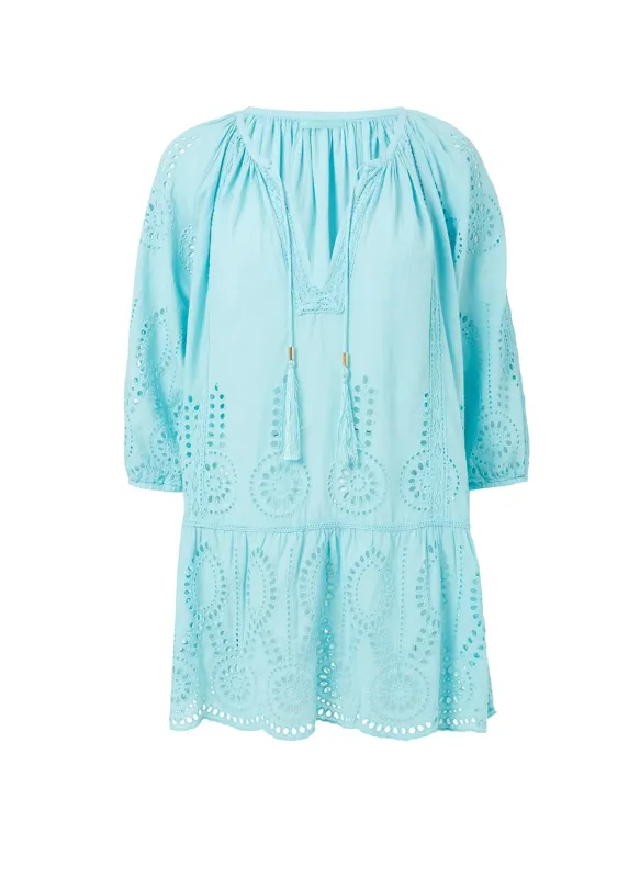 Ashley Sky Embroidered 3/4 Sleeve Short Cover Up made by Melissa Odabash