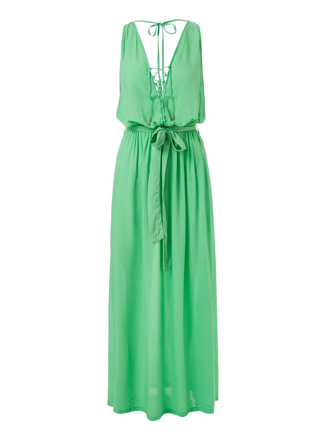 Jacquie Green Lace Up Belted Maxi Dress sold by Melissa Odabash